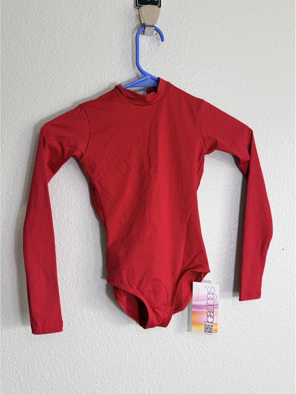 BalTogs Mock Neck Long Sleeve Leotard Criss Cross Back Red Small Child SC